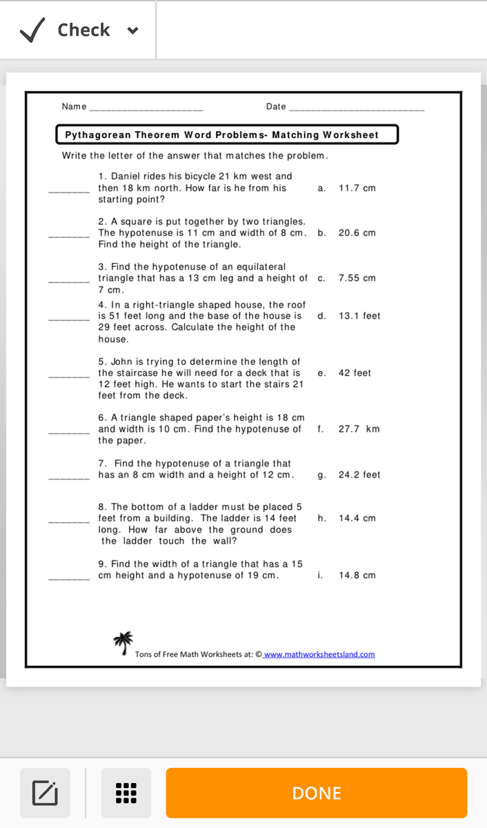 PDFfiller Pythagorean Theorem Word Problems Matching Worksheet Worksheets Library