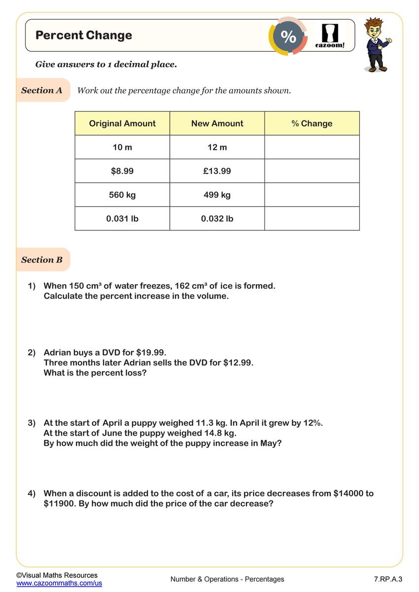 Percent Change Worksheet Fun And Engaging 7th Grade PDF Worksheets Cazoom Math