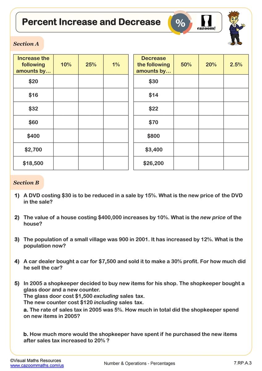 Percent Increase And Decrease Worksheet Fun And Engaging 7th Grade PDF Worksheets Cazoom Math Percent Increase And Decrease Worksheet Fun And Engaging 7th Grade PDF Worksheets Cazoom Math
