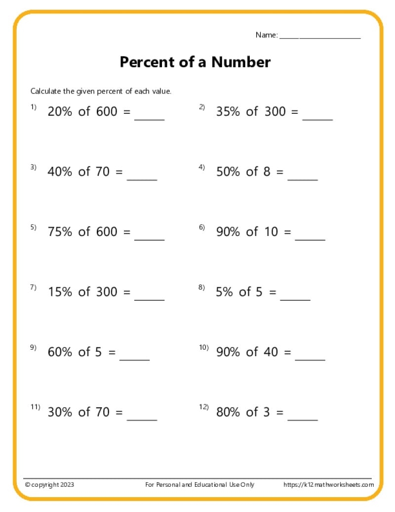 Percent Of A Number Worksheets Percent Of A Number Worksheets