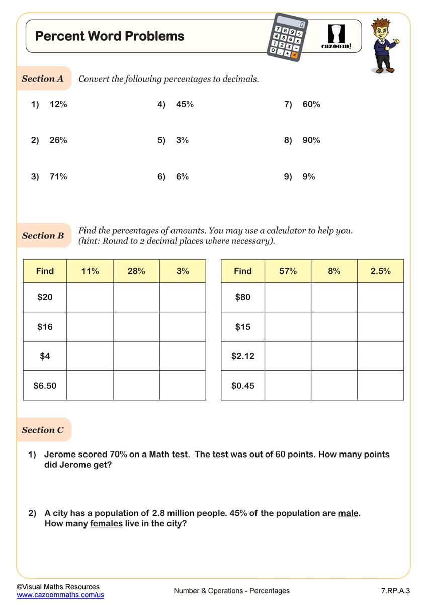 Percent Word Problems Worksheet PDF Printable Number Operations Worksheet Cazoom Math Percent Word Problems Worksheet PDF Printable Number Operations Worksheet Cazoom Math