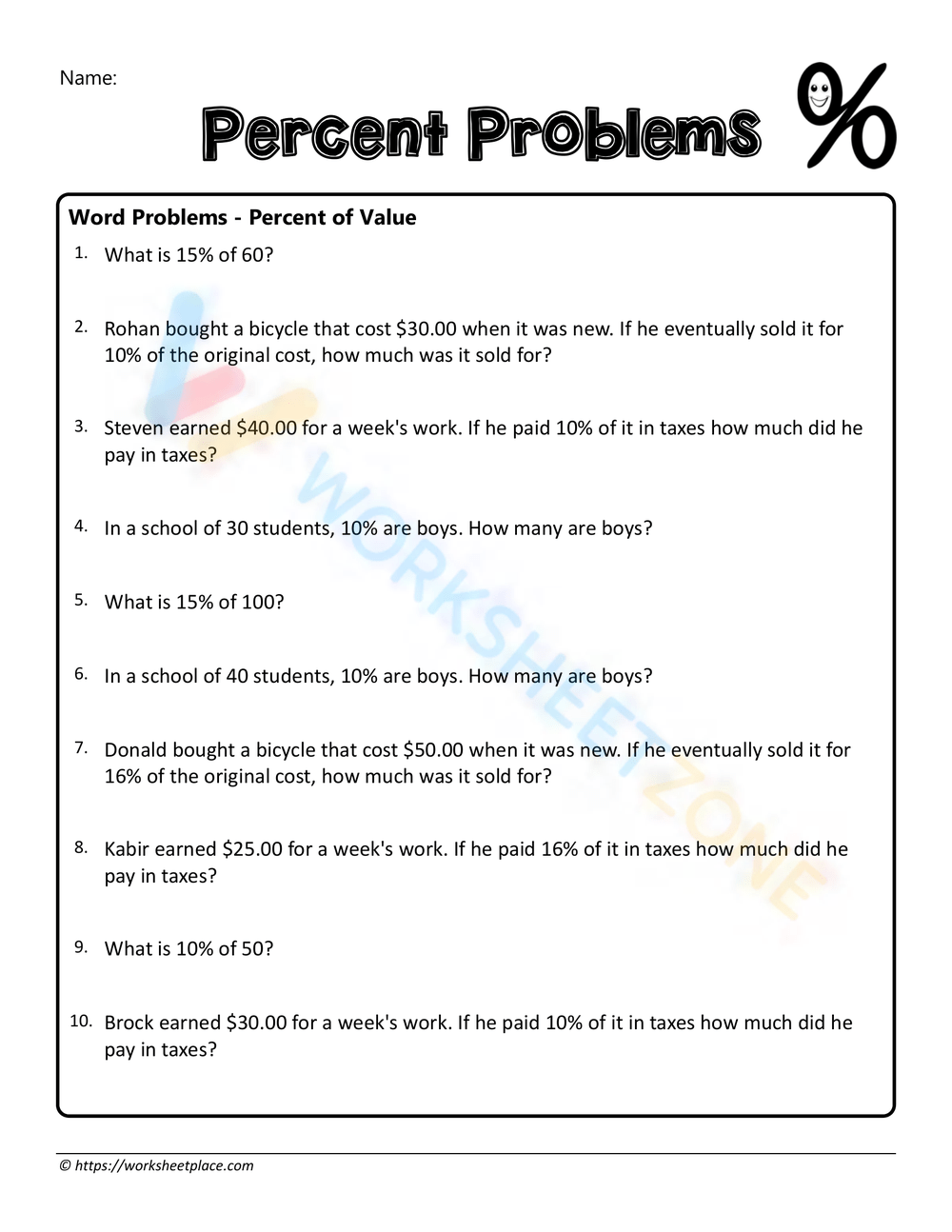 Percent Word Problems Worksheets Percent Word Problems Worksheets
