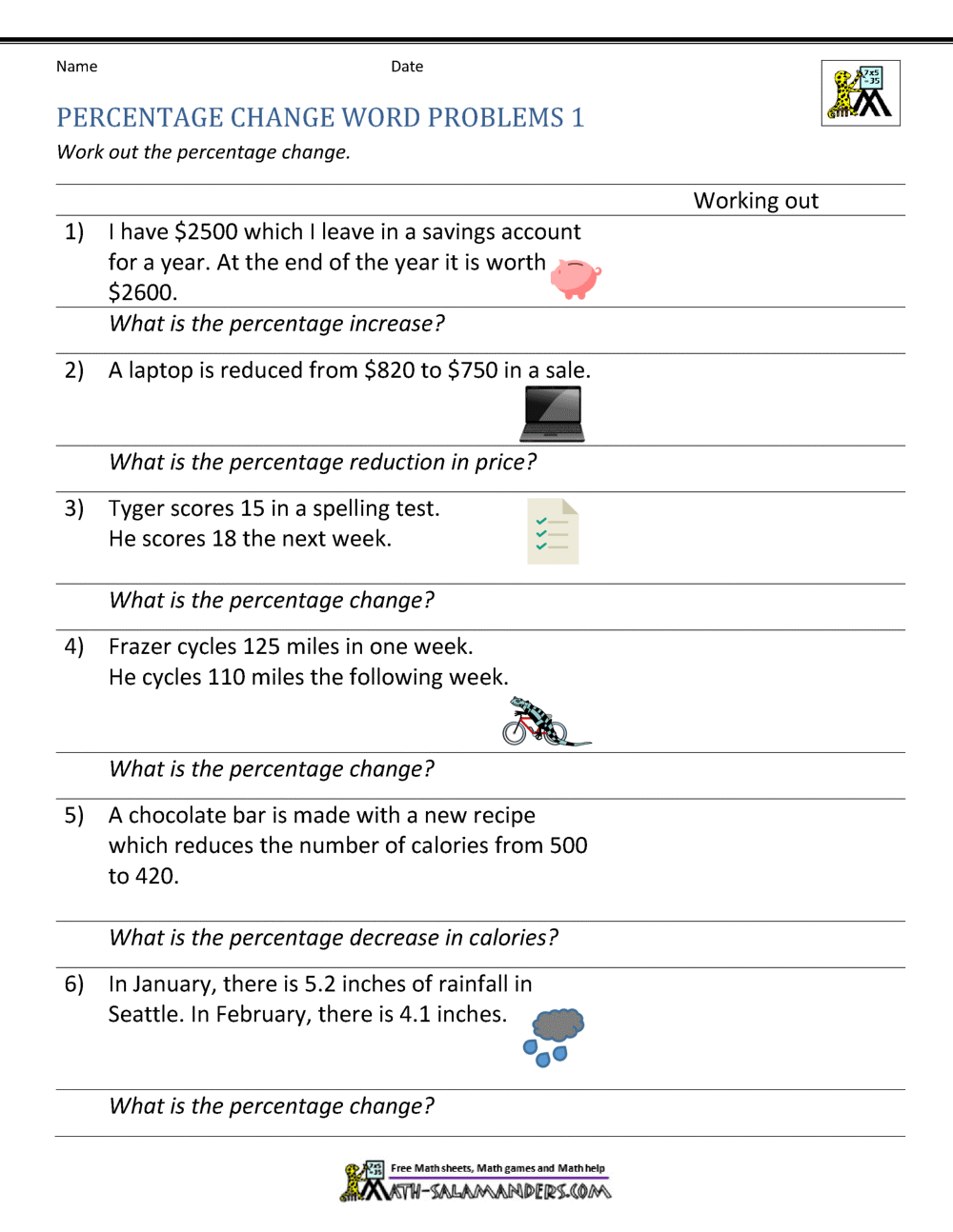 Percentage Increase And Decrease Worksheets