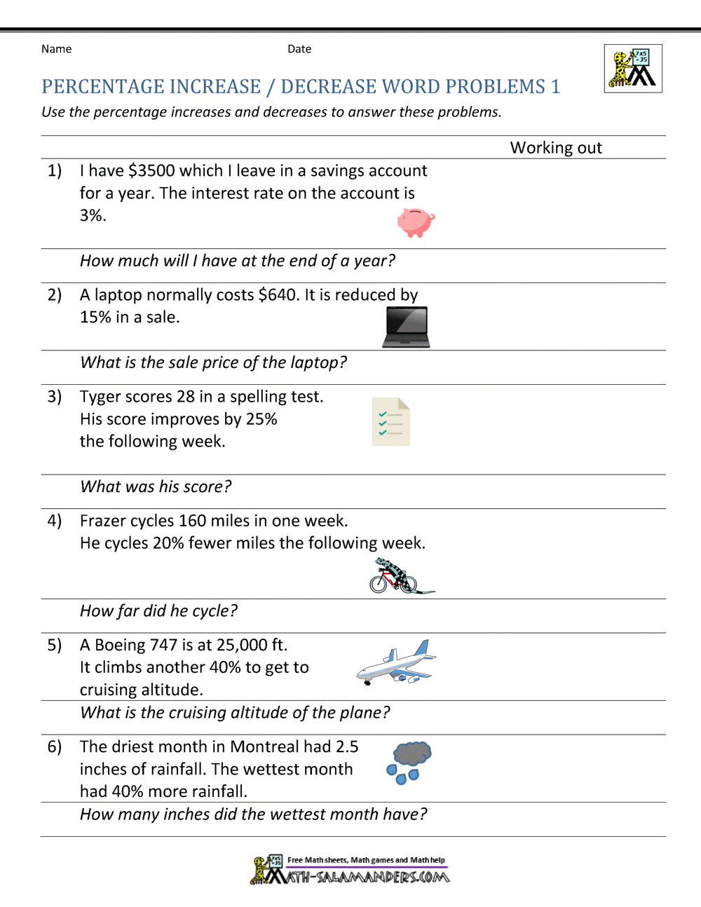Percentage Increase And Decrease Worksheets Percent Of Change Word Problems So Much More Online Please Visit Testinar