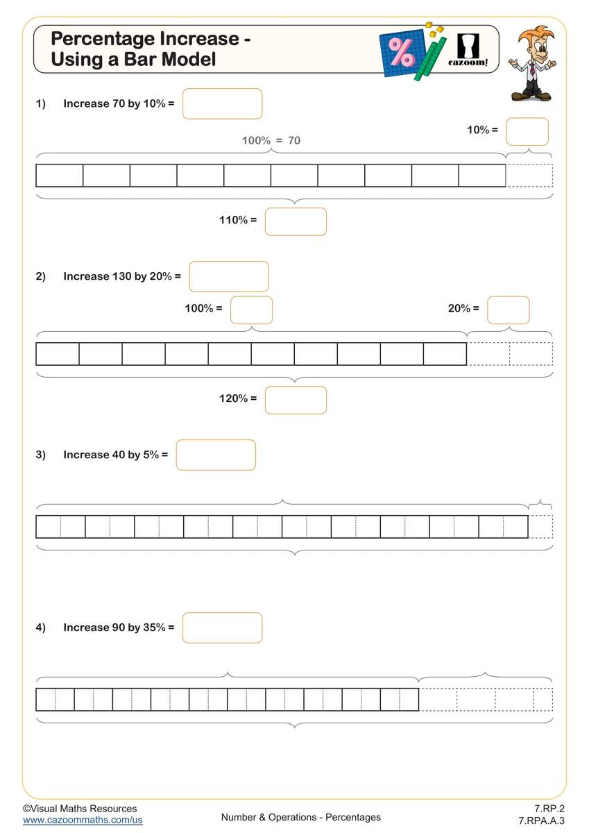 Percentage Increase Using A Bar Model Worksheet Fun And Engaging 7th Grade And IM 1 Number And Operations Worksheet Cazoom Math