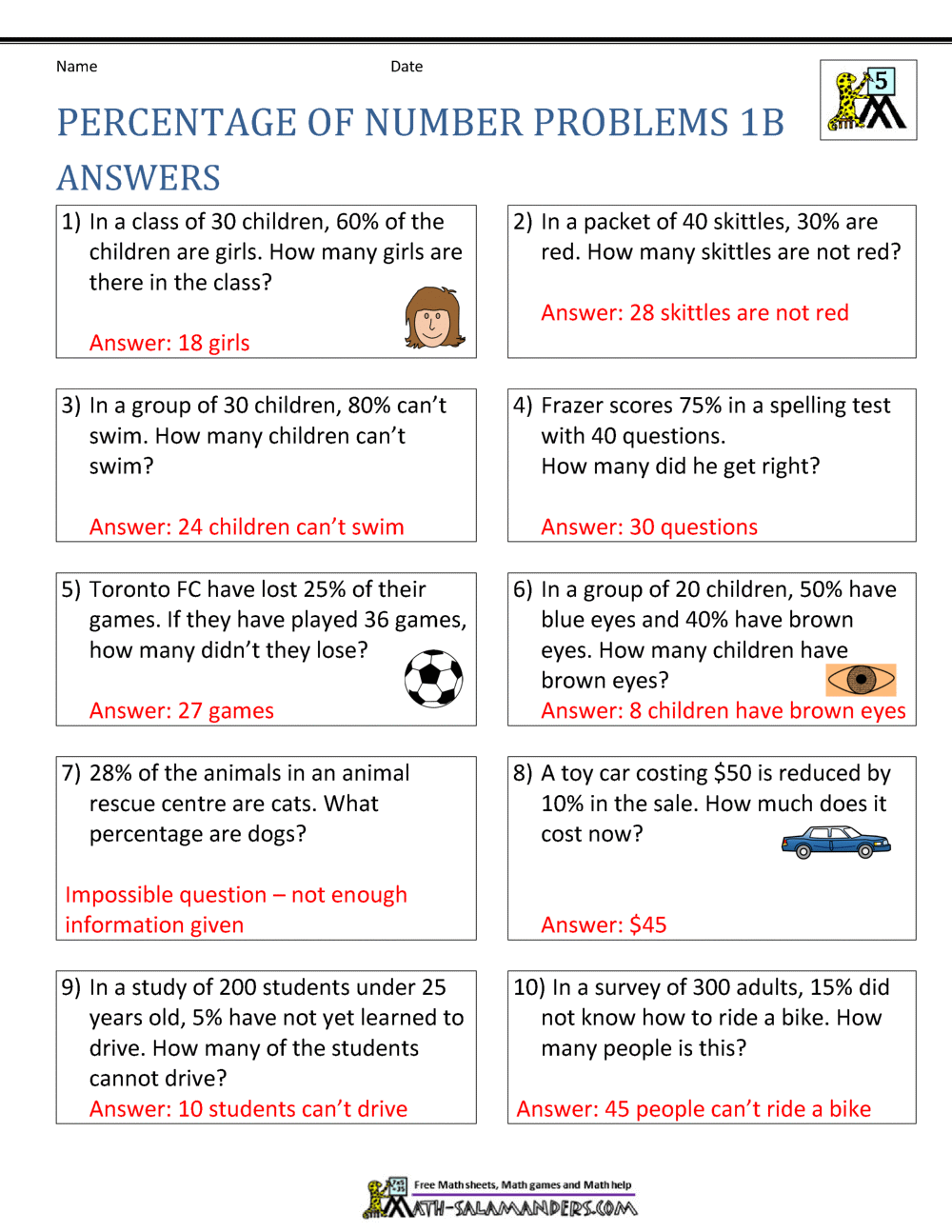 Percentage Word Problems Worksheets Library