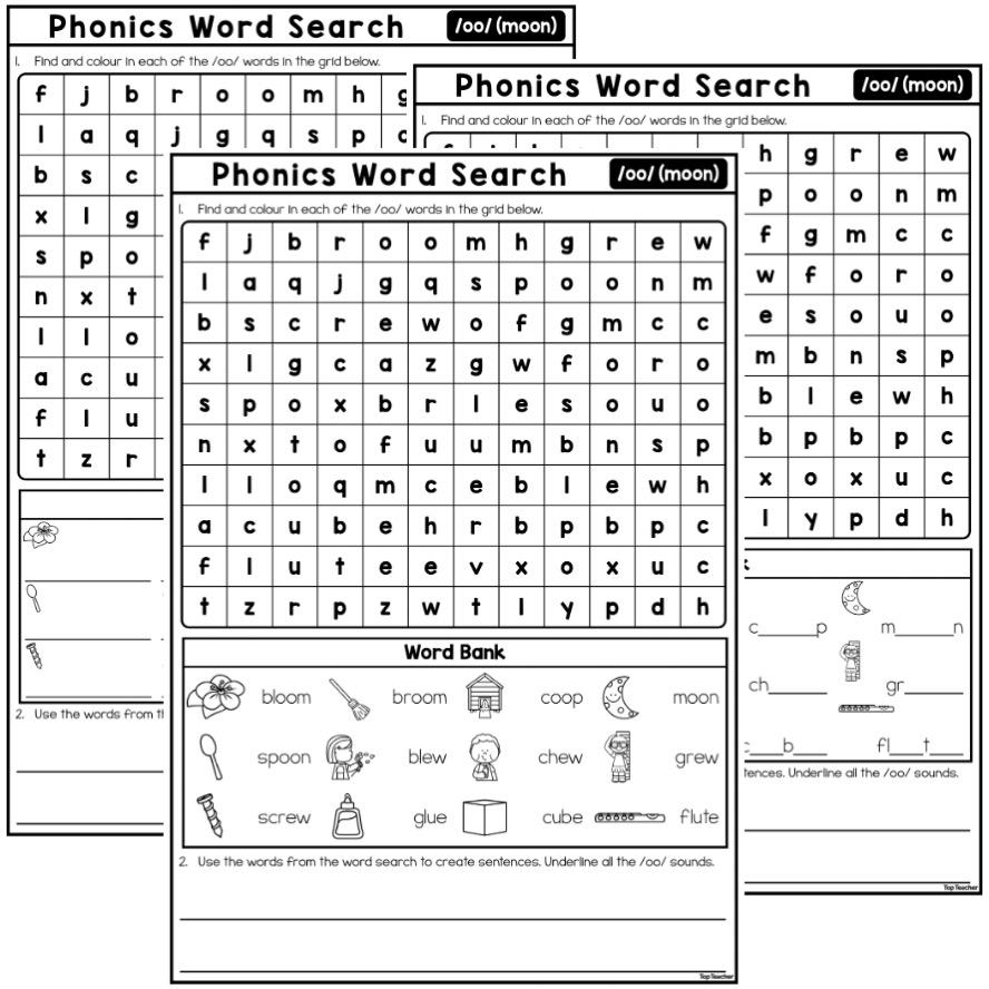Phonics Word Search Worksheet Oo Moon Top Teacher Phonics Word Search Worksheet Oo Moon Top Teacher