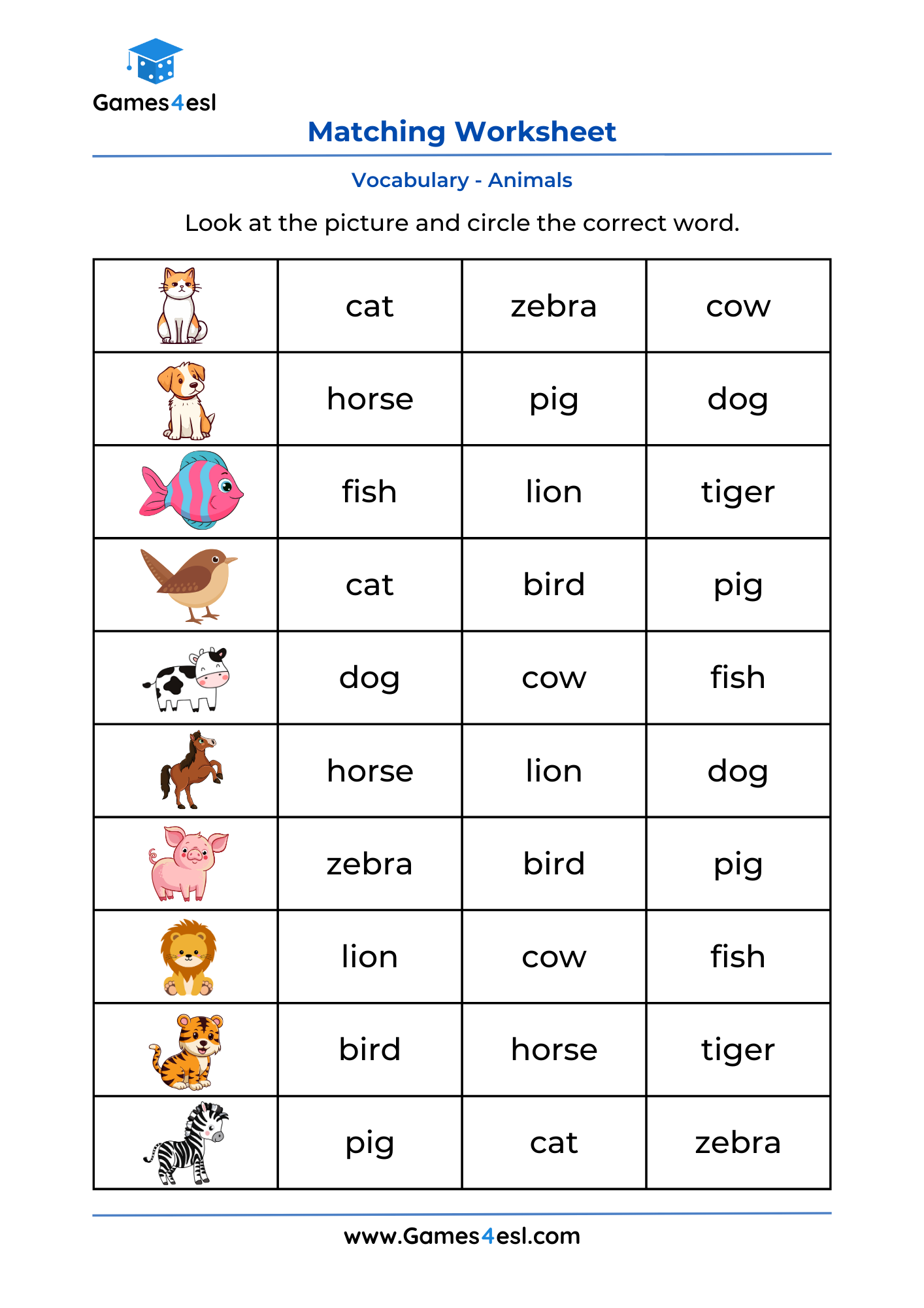 Picture Word Matching Worksheets Games4esl