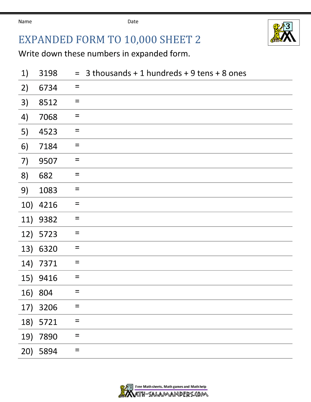 Place Value 4 Digit Numbers Place Value 4 Digit Numbers