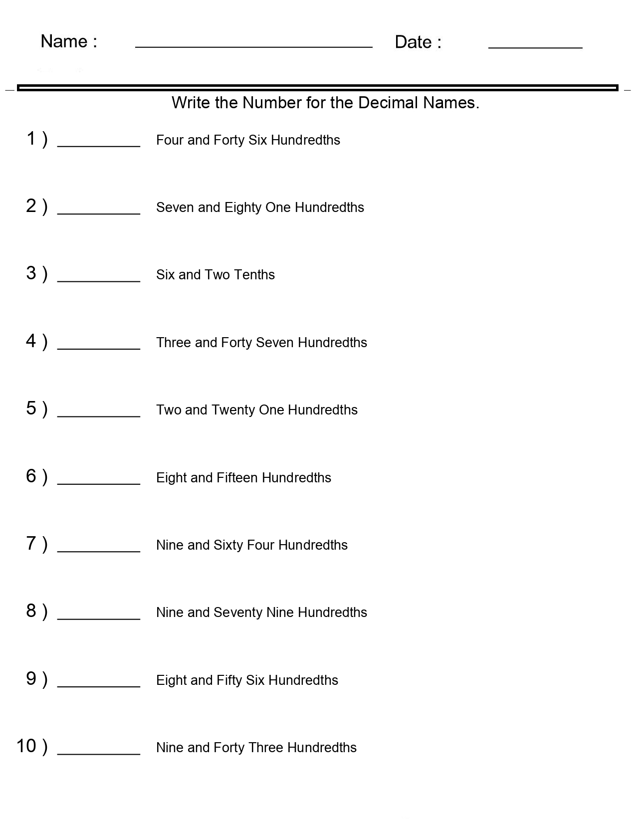 Place Value Worksheets Decimal Numbers For Word Names Worksheets Made By Teachers