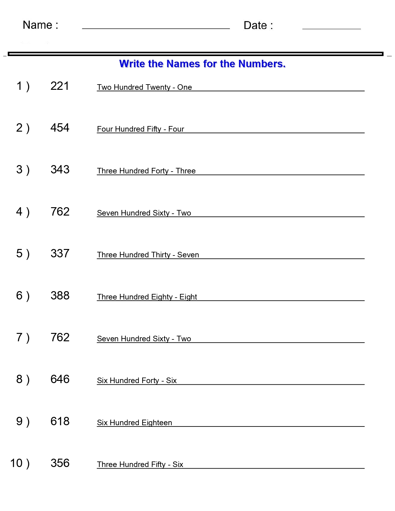 Place Value Worksheets Word Names For Numbers Worksheets 3 Digits 4 Digits Made By Teachers
