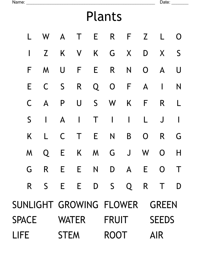 Plants Word Search WordMint Plants Word Search WordMint