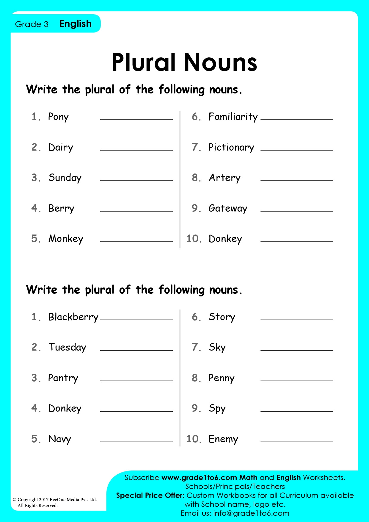 Plural Nouns Adding S Es And Ies Worksheet