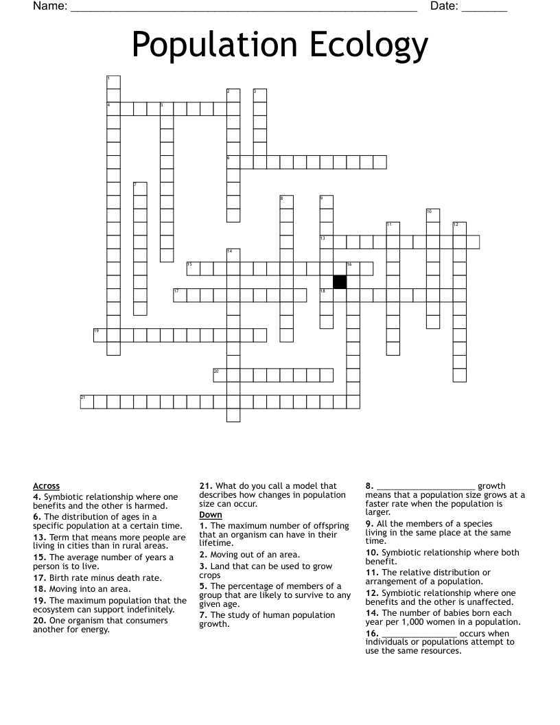 Population Ecology Crossword WordMint Population Ecology Crossword WordMint