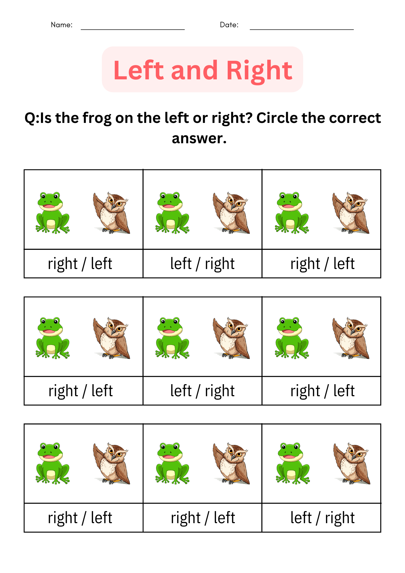 Position And Identifying Printable Left And Right Worksheets For Kindergarten Made By Teachers