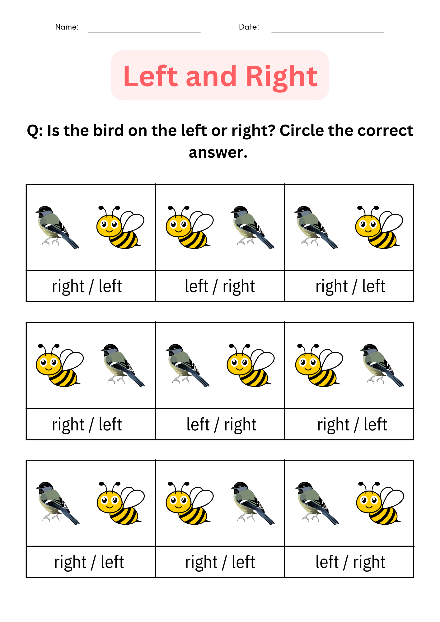 Position And Identifying Printable Left And Right Worksheets For Kindergarten Made By Teachers