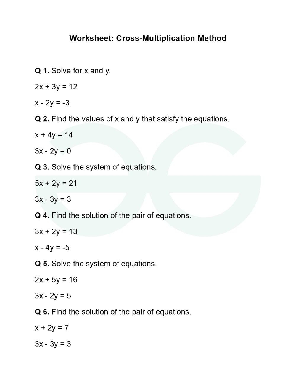Practice Questions On Cross Multiplication Method GeeksforGeeks