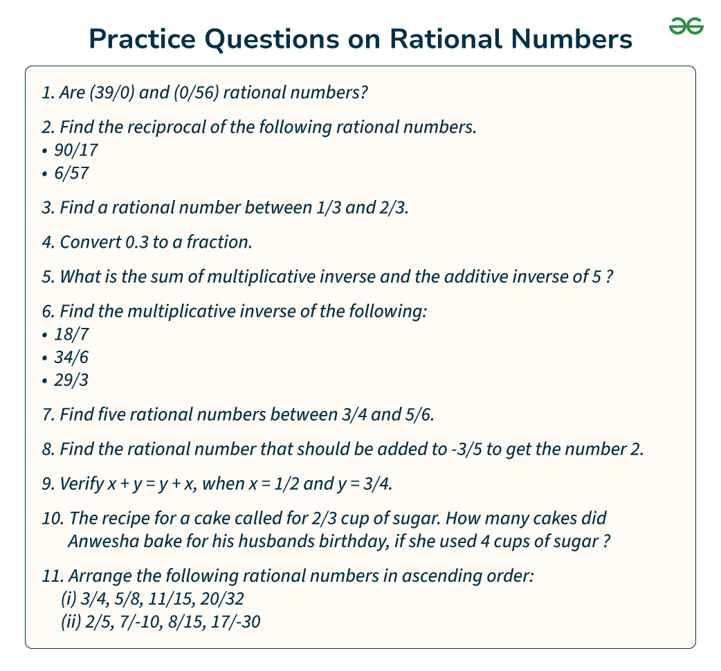 Practice Questions On Rational Numbers GeeksforGeeks Practice Questions On Rational Numbers GeeksforGeeks