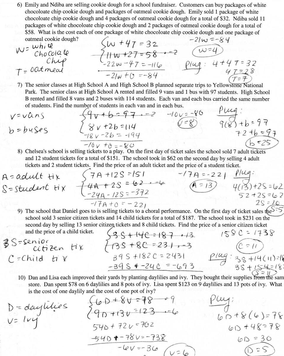 Free Systems Of Equations Word Problems Worksheet Collection Worksheets Library