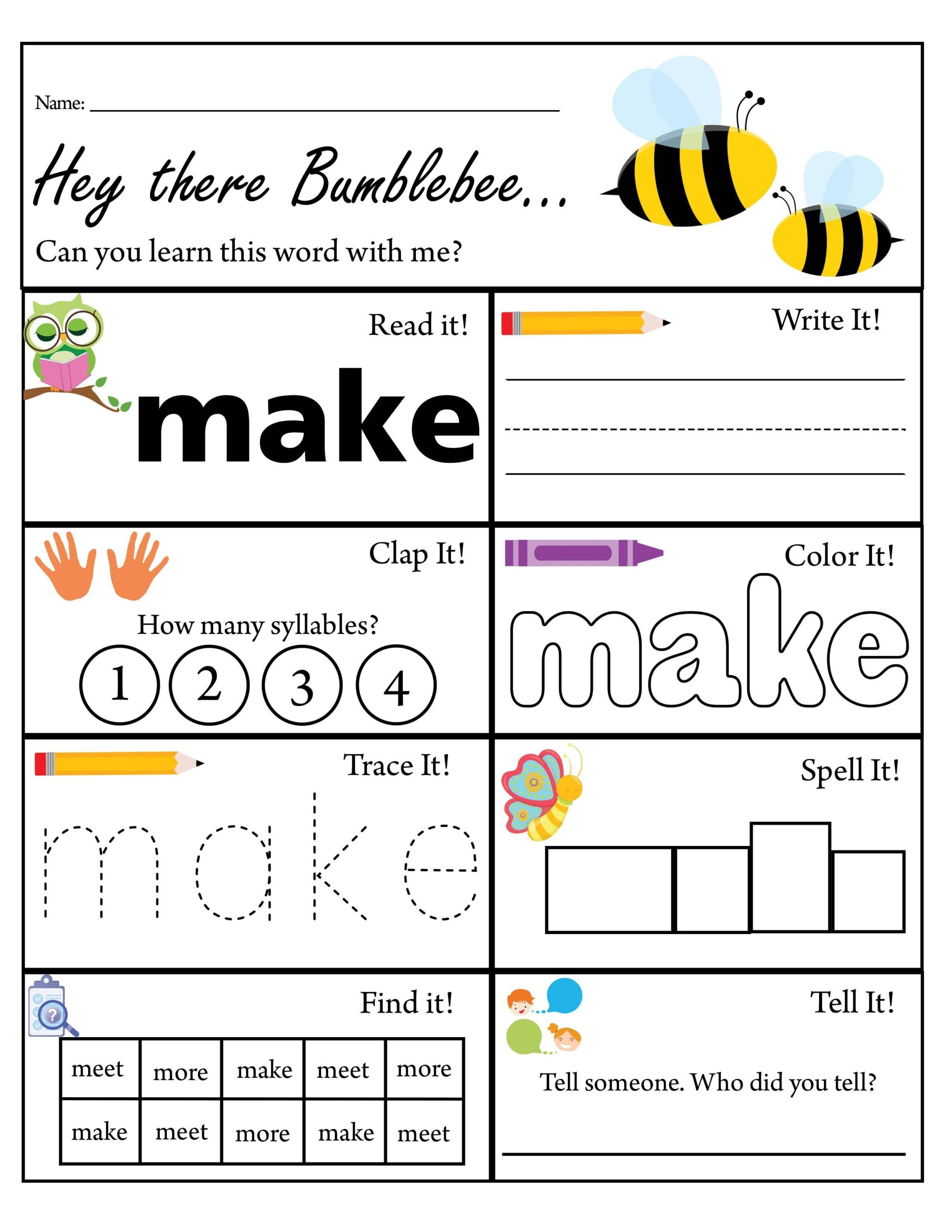 Pre K Sight Word Make Worksheet Dolch Sight Words TPT Pre K Sight Word Make Worksheet Dolch Sight Words TPT