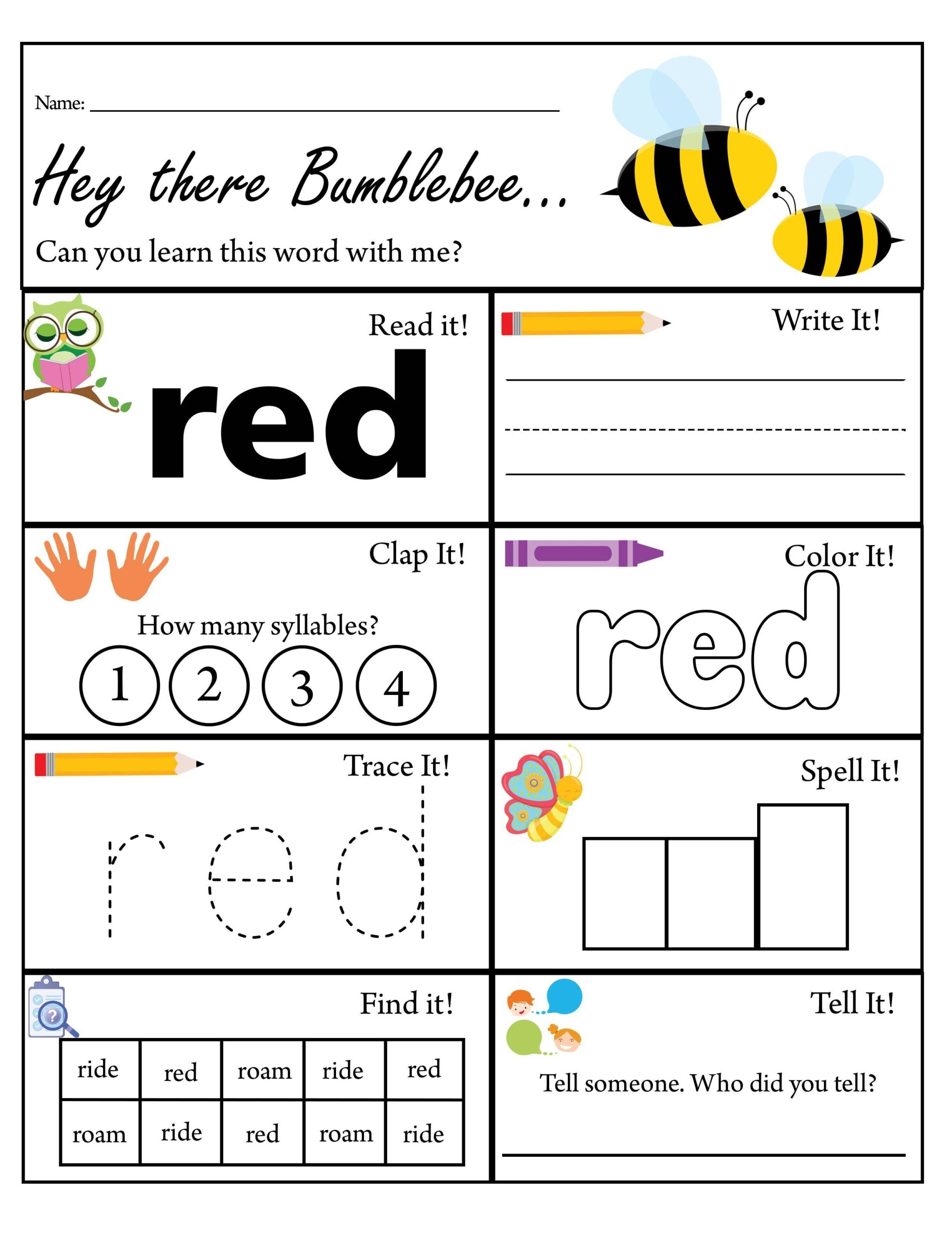 Pre K Sight Word Red Worksheet Dolch Sight Words TPT
