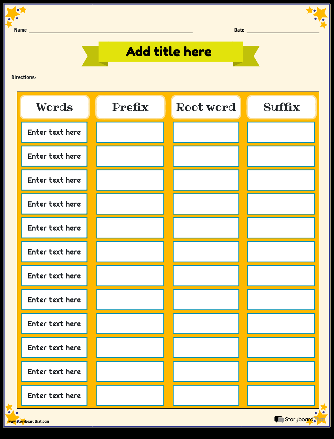 Prefixes Suffixes Worksheets Free From Storyboard That