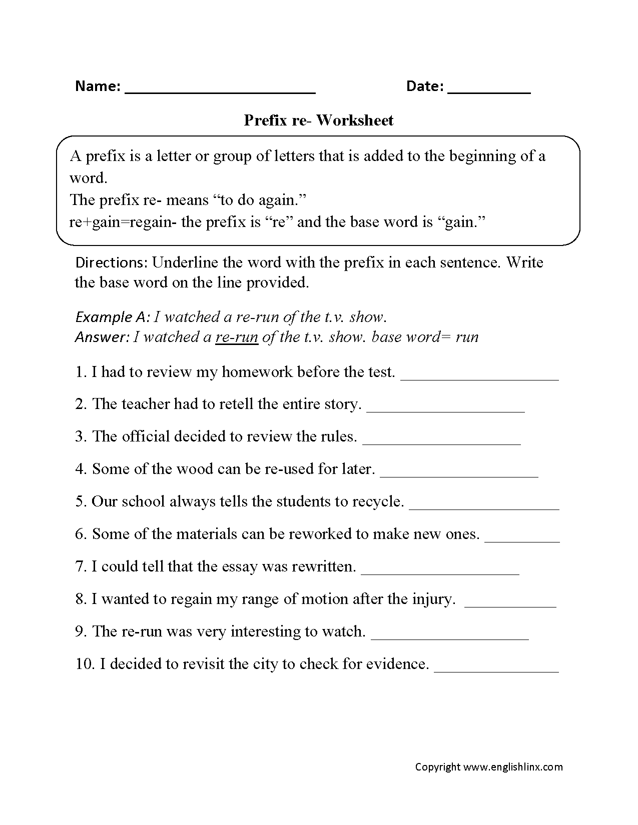 Prefixes Worksheets Free Printable Prefix Practice