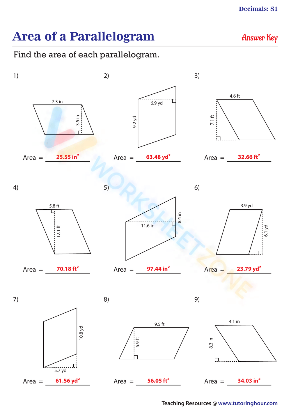 Area Of A Parallelogram Free Worksheet For Kids SKOOLGO