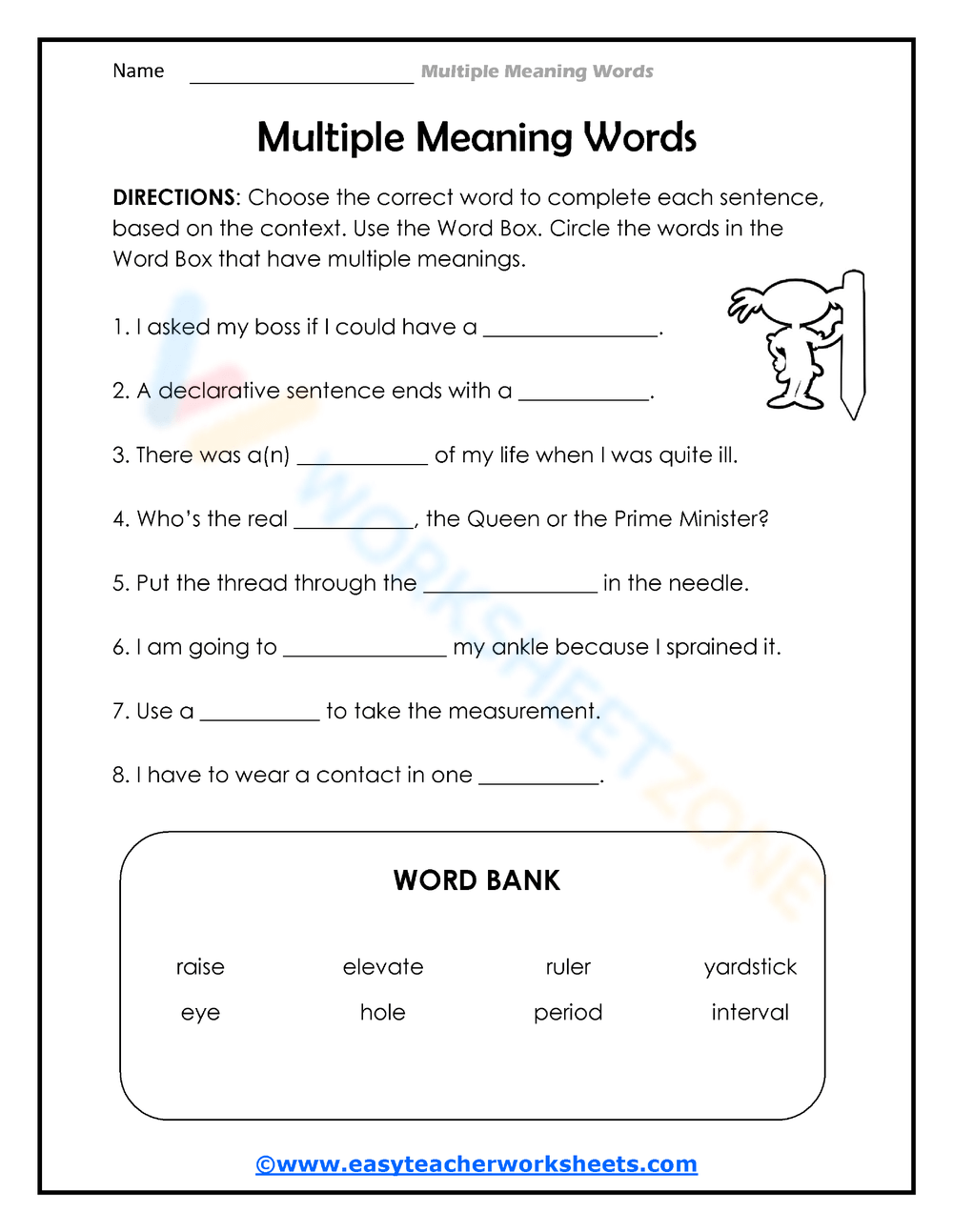 Printable Grade 12 Multiple Meaning Words Worksheets