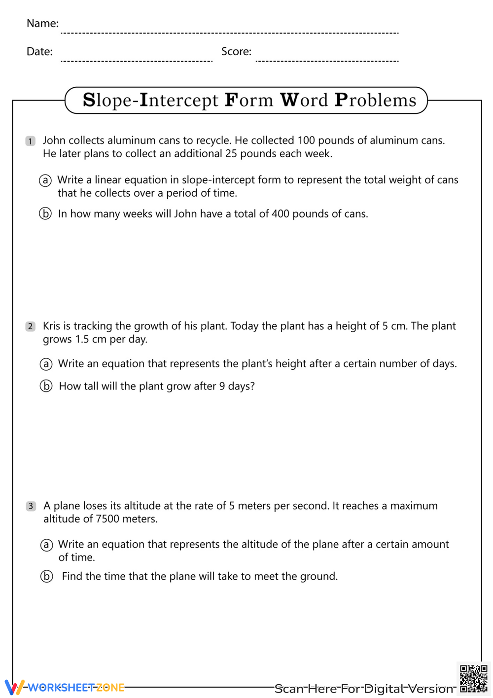 Printable Grade 6 Easter Slope Intercept Form Worksheets Download