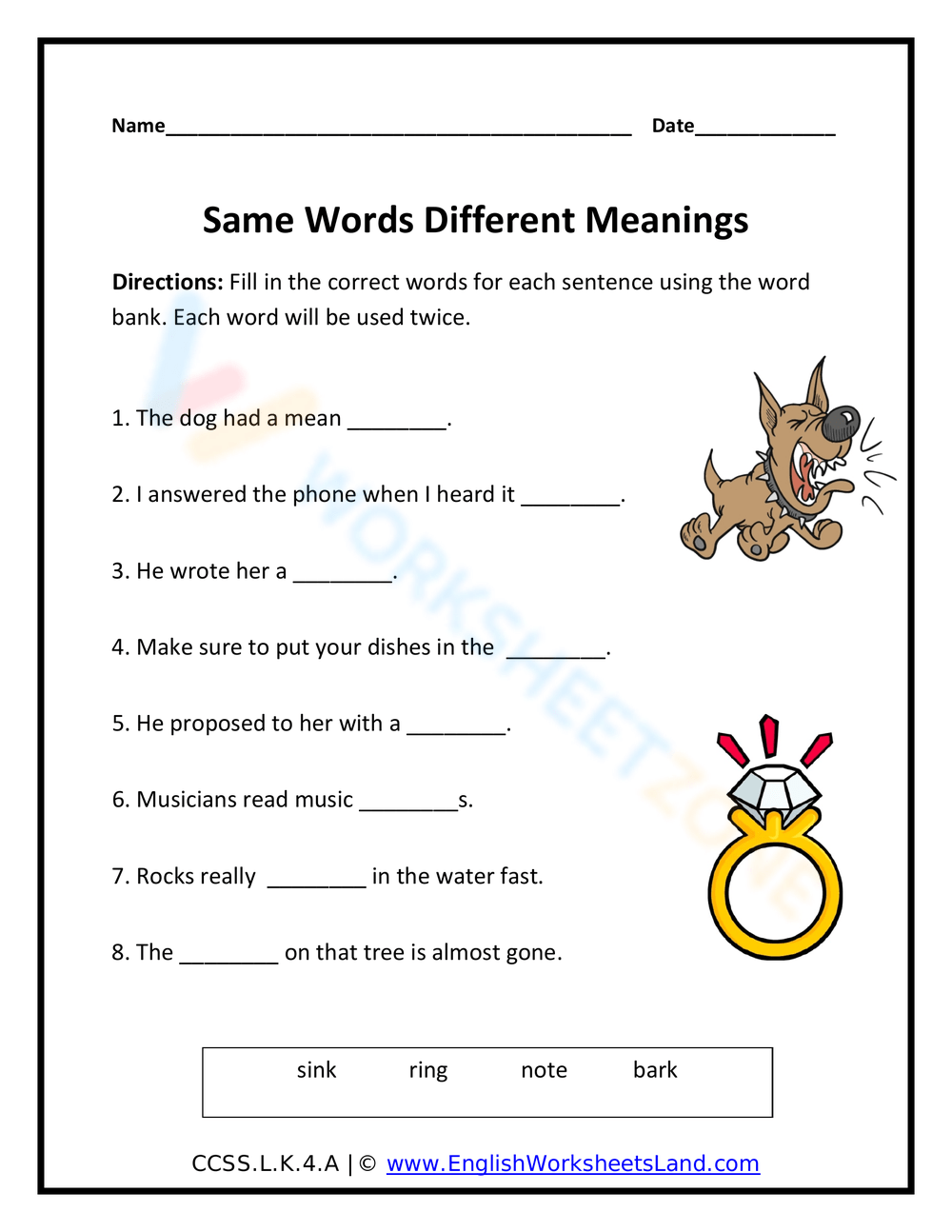 Printable Grade 6 Multiple Meaning Words Worksheets