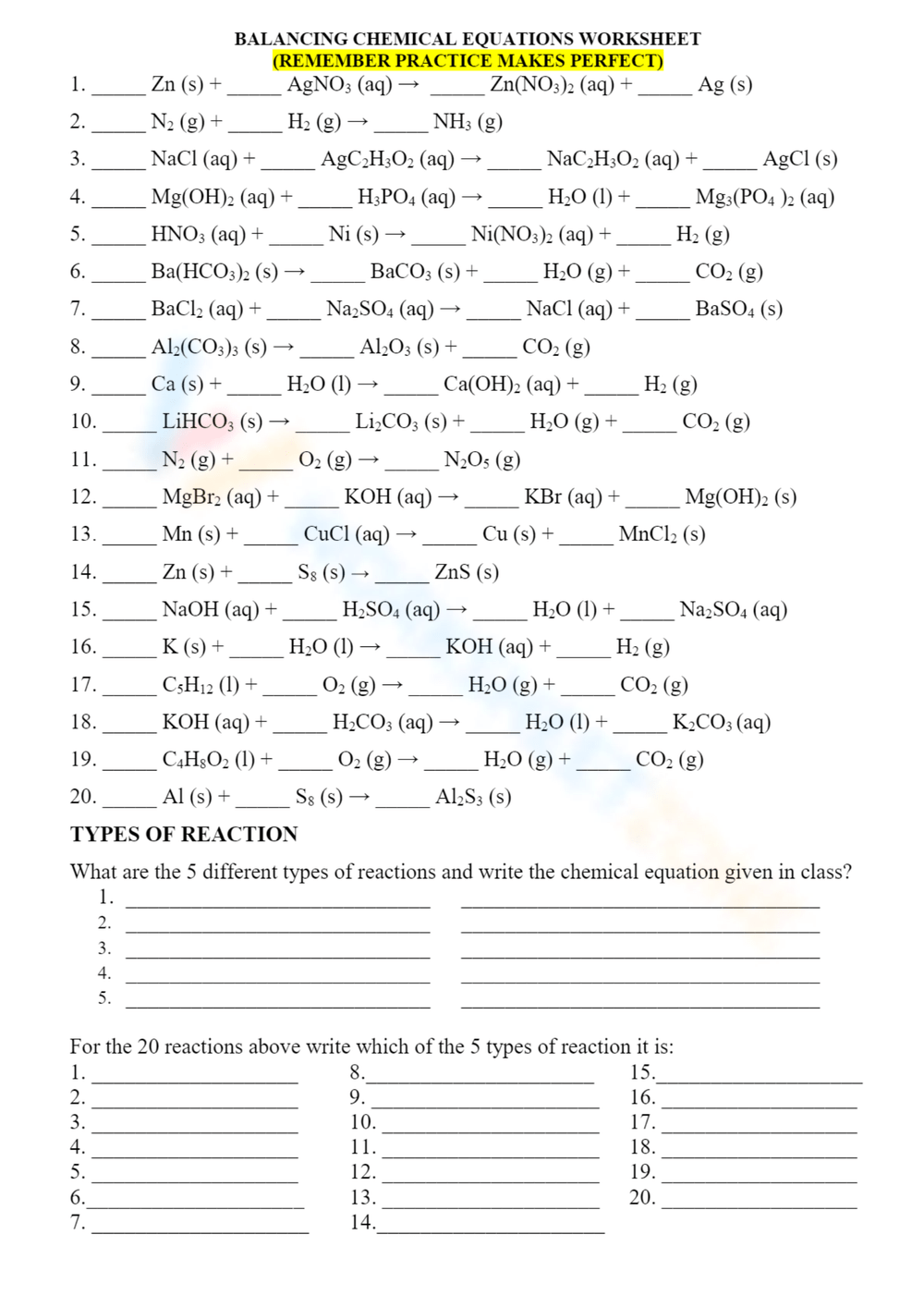 Printable Grade 7 Balancing Chemical Equations Worksheets Download Printable Grade 7 Balancing Chemical Equations Worksheets Download