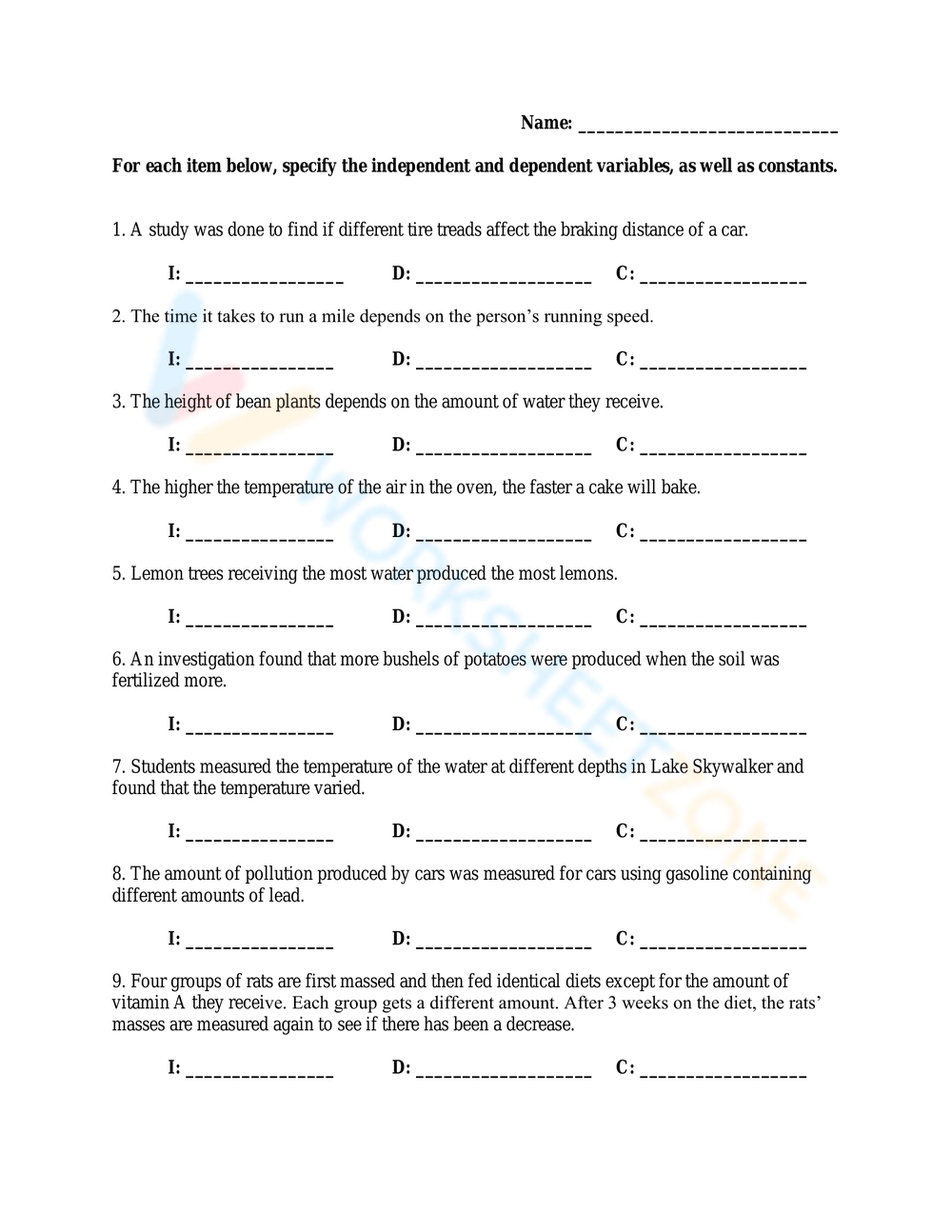 Printable Independent And Dependent Variables Worksheets Printable Independent And Dependent Variables Worksheets