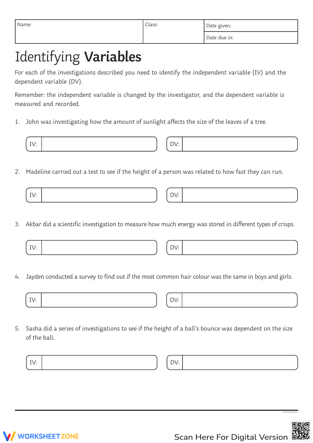 Printable Independent And Dependent Variables Worksheets Printable Independent And Dependent Variables Worksheets