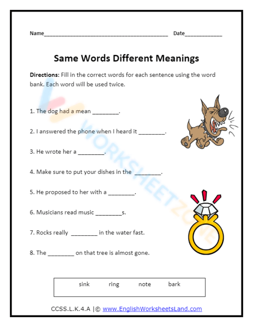 Printable Multiple Meaning Words Worksheets Download