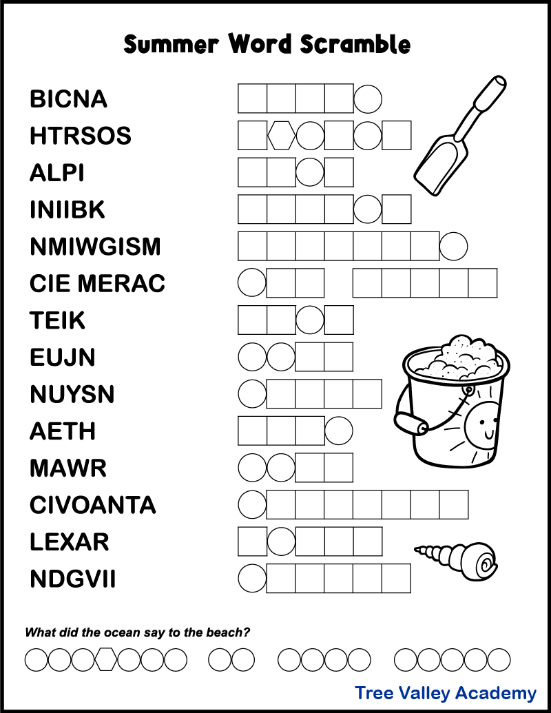 Printable Summer Word Scrambles For Kids Tree Valley Academy Spring Word Scrambles For Kids With Pictures Tree Valley Academy
