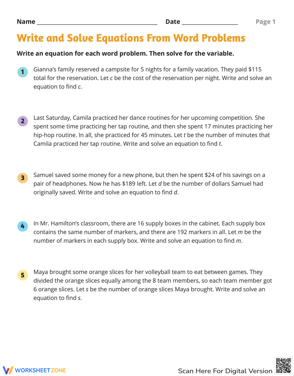 Printable Writing Equations Worksheets Printable Writing Equations Worksheets