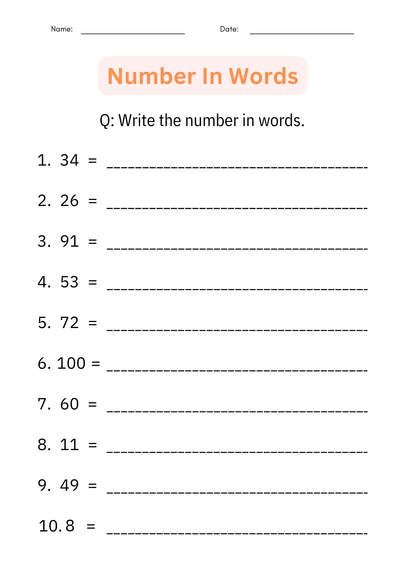 Printable Writing Number Words 1 To 100 Worksheets For Kindergarten Made By Teachers Printable Writing Number Words 1 To 100 Worksheets For Kindergarten Made By Teachers