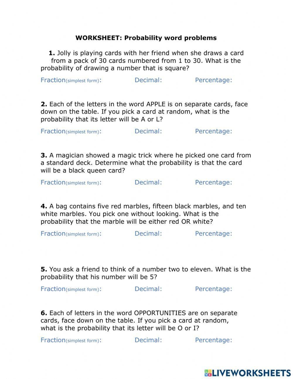 Using Algebra To Solve Probability Problems Worksheet Fun And Engaging PDF Worksheets
