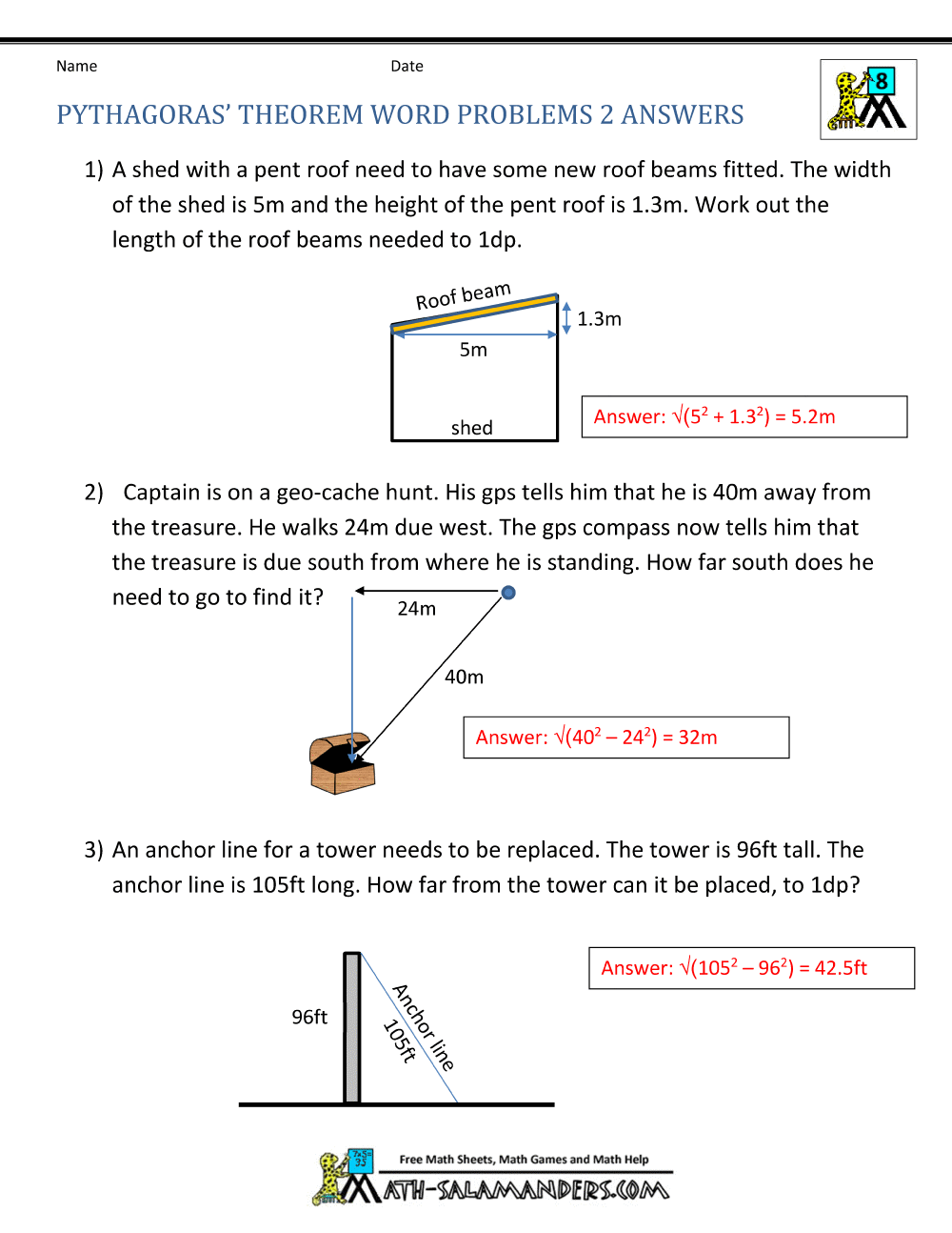 Pythagoras Theorem Questions Worksheets Library Pythagorean Theorem Word Problems Worksheet PDF Printable Worksheets Library