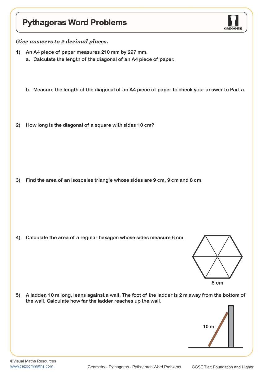 Pythagoras Word Problems Worksheet Cazoom Maths Worksheets Worksheets Library