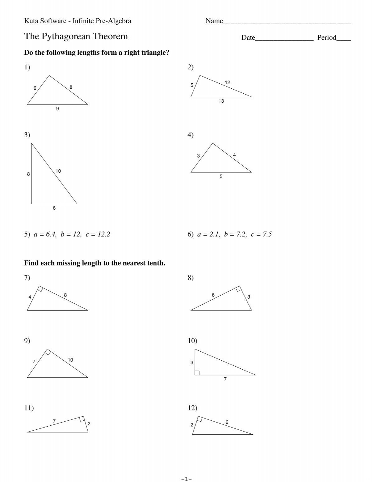 Pythagorean Theorem Kuta Software