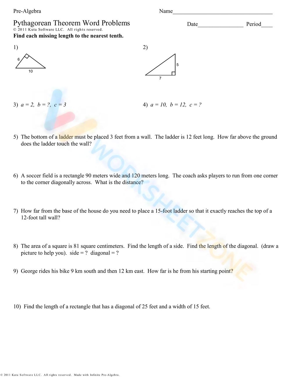 Pythagorean Theorem Word Problems Worksheet Collection For Worksheets Library