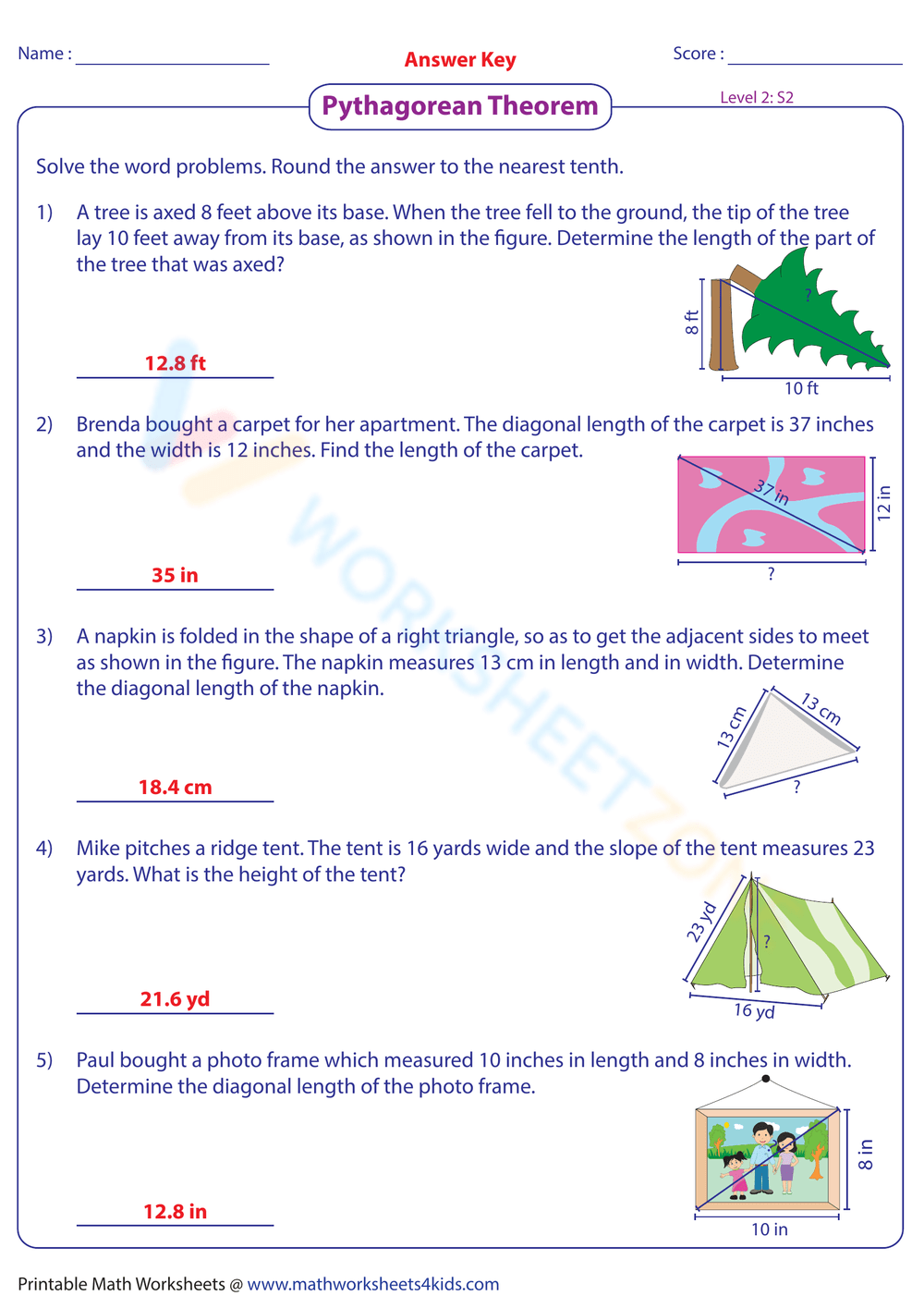 Pythagorean Theorem Word Problems Worksheets Printable