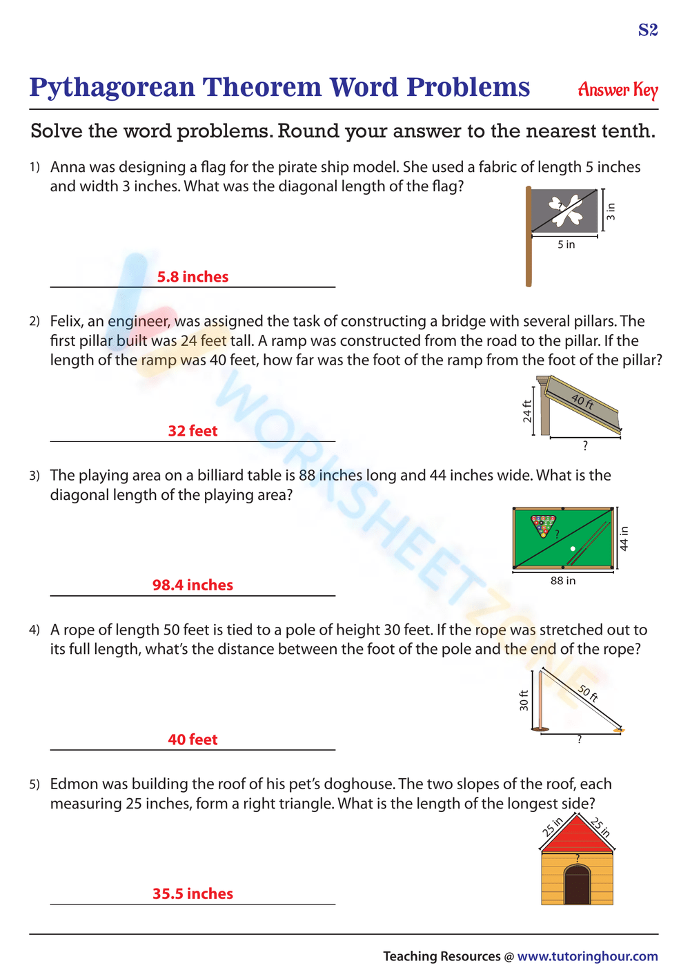 Pythagorean Theorem Word Problems Worksheets Printable