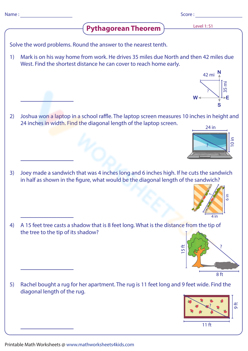 Pythagorean Theorem Word Problems Worksheets Printable