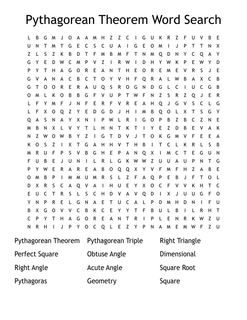 Pythagorean Theorem Word Search WordMint