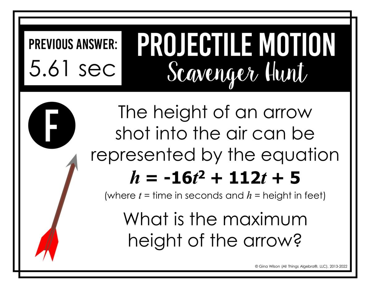 Quadratic Equation Applications Projectile Motion Scavenger Hunt All Things Algebra Quadratic Equation Applications Projectile Motion Scavenger Hunt All Things Algebra