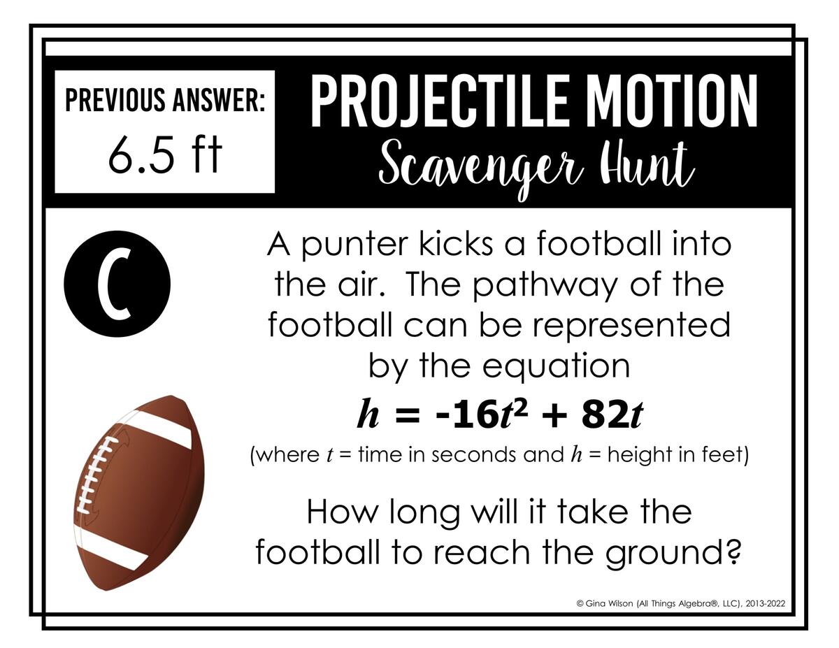 Quadratic Equation Applications Projectile Motion Scavenger Hunt All Things Algebra Quadratic Equation Applications Projectile Motion Scavenger Hunt All Things Algebra