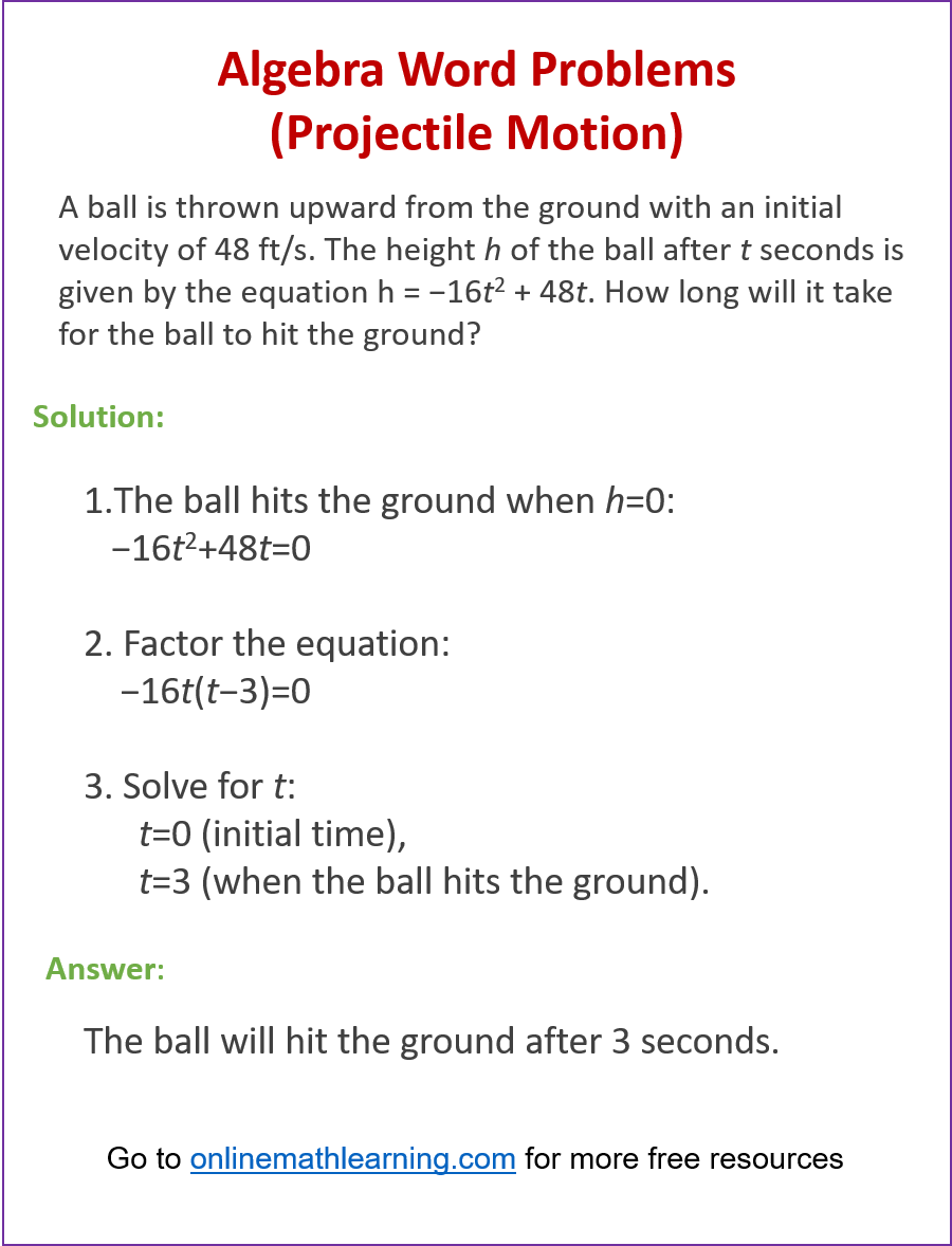Quadratic Problems Projectile Motion With Videos Worksheets Solutions Activities Quadratic Problems Projectile Motion With Videos Worksheets Solutions Activities